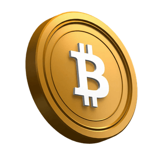 Pièce Bitcoin (BTC) en position inclinée intégrée au design de la section hero